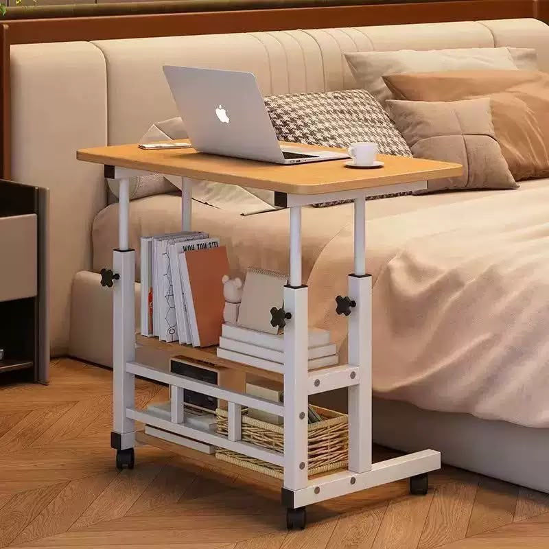 Adjustable Laptop Desk Table with Storage Shelves Adjustable Height 2 Layer Storage Rack Beneath Coffee table Workstation Table Spacious Top working space and 2 Layer storage Rack Beneath