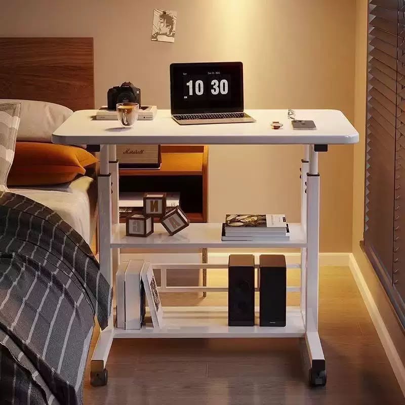 Adjustable Laptop Desk Table with Storage Shelves Adjustable Height 2 Layer Storage Rack Beneath Coffee table Workstation Table Spacious Top working space and 2 Layer storage Rack Beneath