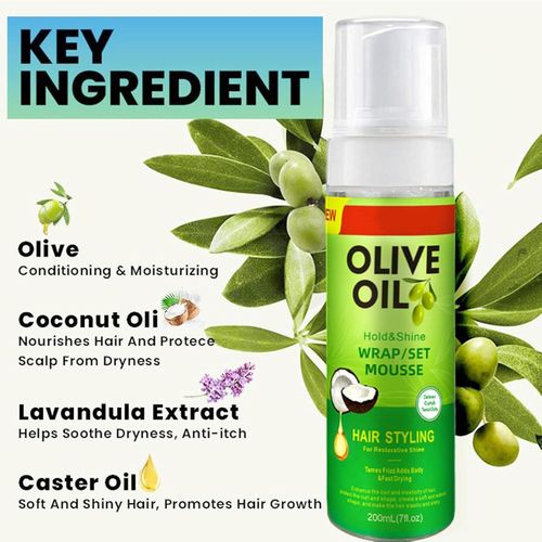 Olive Oil Hair Mousse Infused With Coconut Oil – Curl Defining & Styling Foam. Soft, Shiny & Long Lasting Hold. Moisturize, Tame Frizz, and Deliver Soft, Crunch-Free, Flexible Hold Without Flaking.