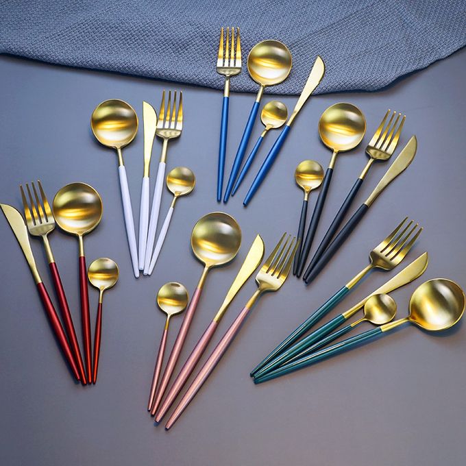 24-Piece Stainless Steel Gold Cutlery Set - Dishwasher Safe, Includes Spoons, Forks, Knives