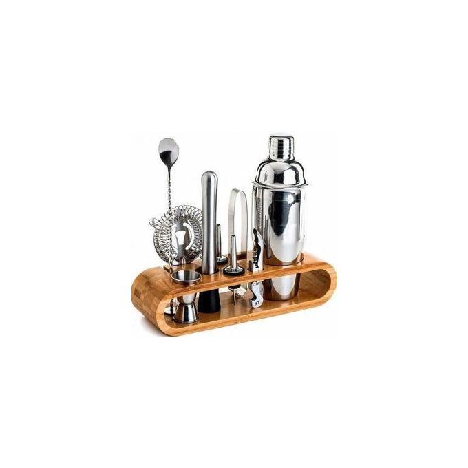 12-Piece Stainless Steel Cocktail Shaker Set with Wooden Stand - 500ml Capacity