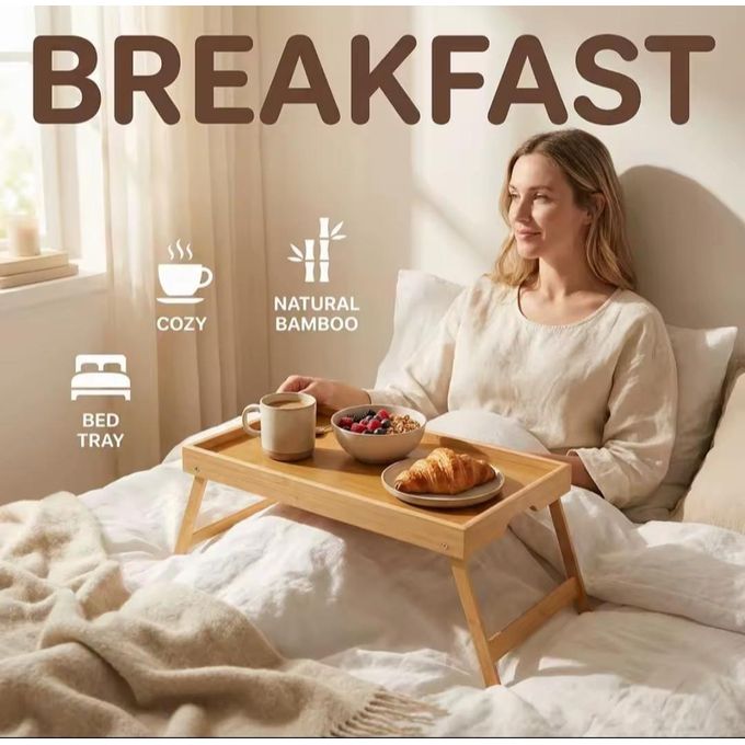 Bamboo Breakfast in Bed Tray with Foldable Legs Breakfast Tray for Sofa, Bed, Eating, Working, Used As Laptop Desk Snack