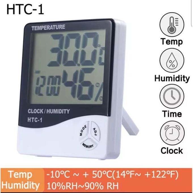 Digital Indoor Outdoor Hygrometer LCD Temperature Humidity Meter with Clock Accurate Sensor Home Office Garden Weather Monitor Easy-to-Read Display Multifunctional Thermometer