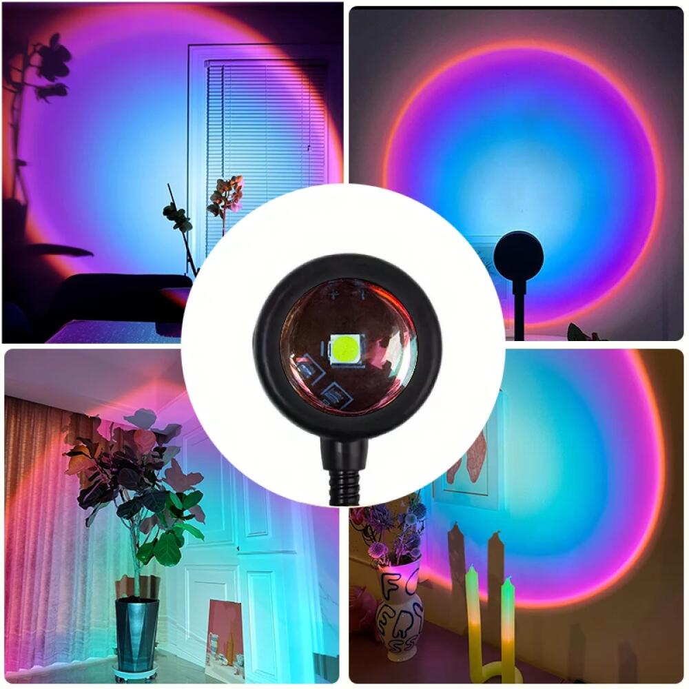 USB Decorative Colorful Rainbow Projection Lamp Sunset Atmosphere Lamp Multi-angle Rotatable Suitable for Home Living Room and Bedroom Night Light Projector Photography Wall Atmosphere Light