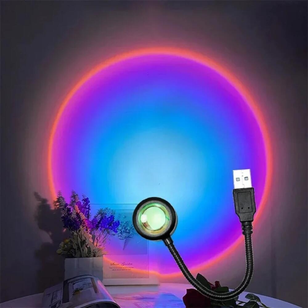 USB Decorative Colorful Rainbow Projection Lamp Sunset Atmosphere Lamp Multi-angle Rotatable Suitable for Home Living Room and Bedroom Night Light Projector Photography Wall Atmosphere Light