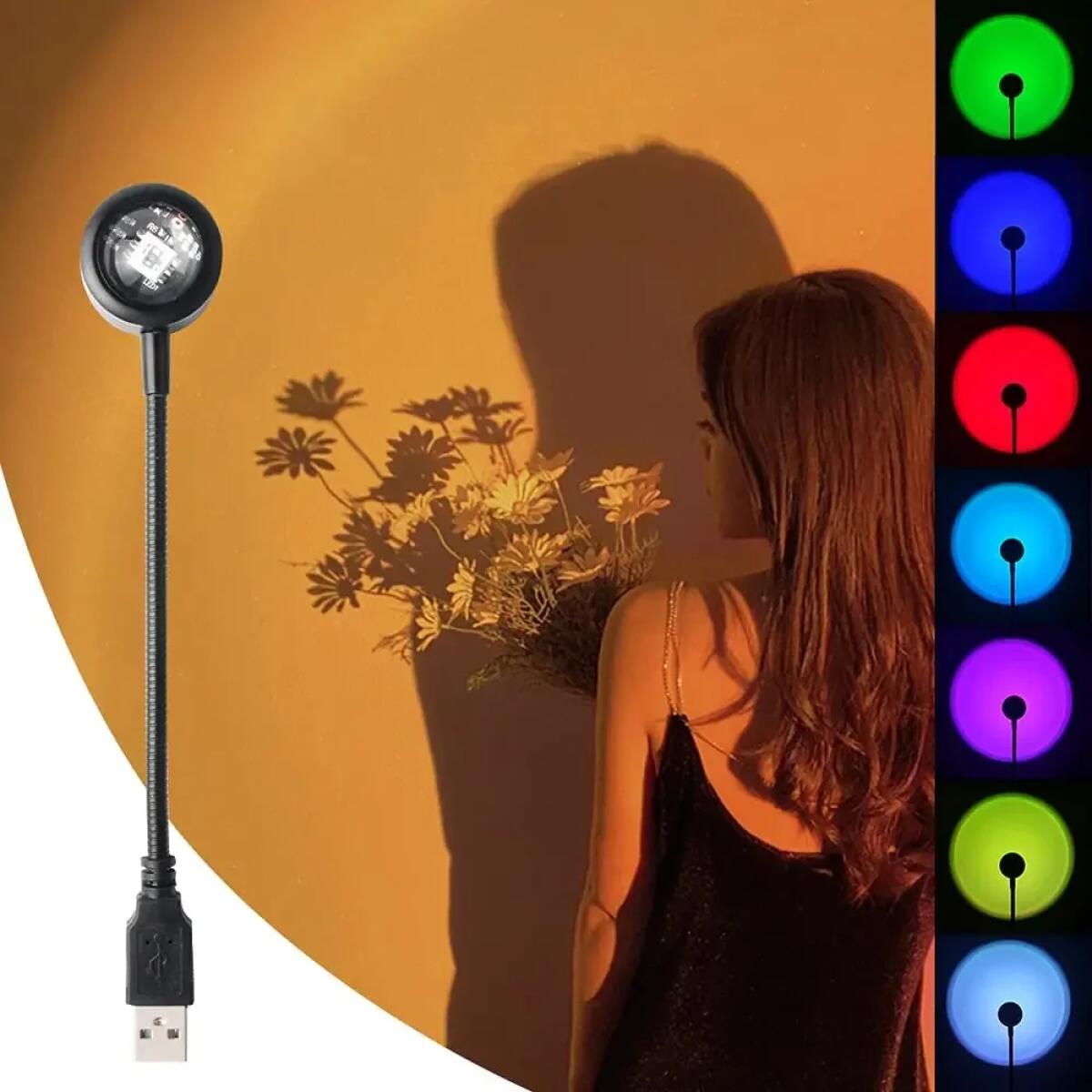 USB Decorative Colorful Rainbow Projection Lamp Sunset Atmosphere Lamp Multi-angle Rotatable Suitable for Home Living Room and Bedroom Night Light Projector Photography Wall Atmosphere Light