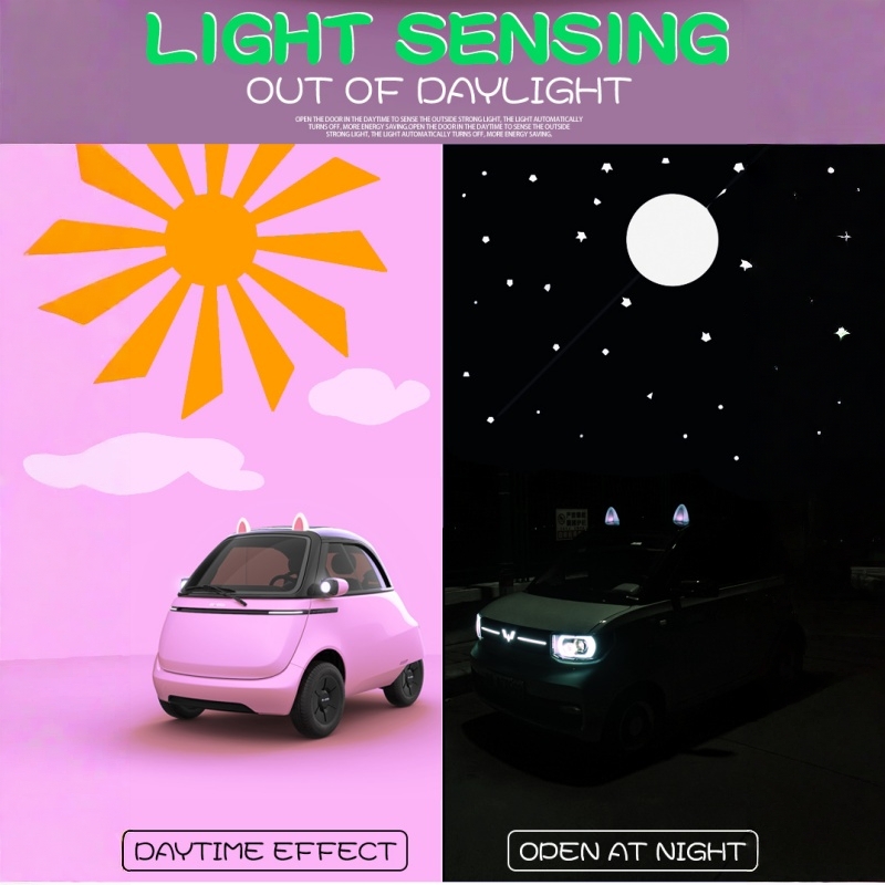 Adornment lamp cute cartoon Cat's ears (Steamed cat-ear shaped bread) decoration solar energy charging free lamp car exterior decoration modification