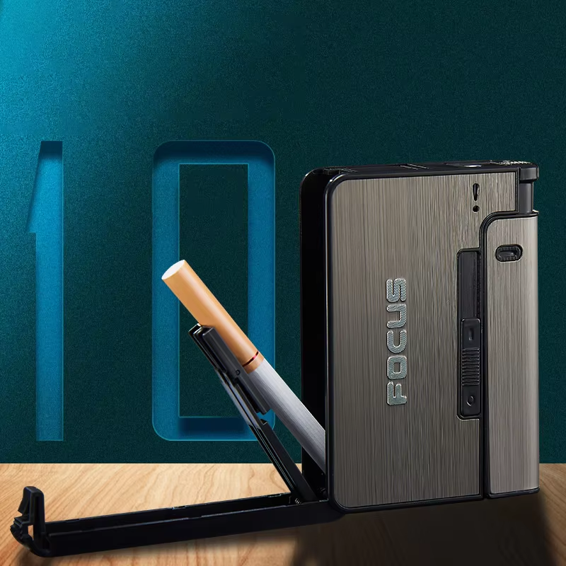 FOCUS Portable Automatic Cigarette Case Metal Cigarette Holder Box for 8pcs King Size Cigarette,Lighter Not Included,Gift for Men Dad