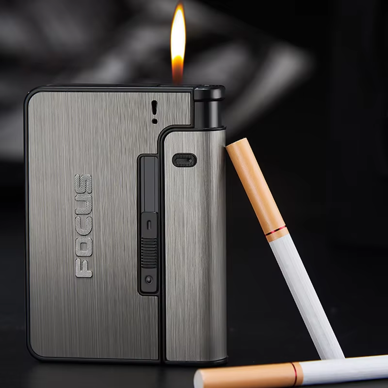 FOCUS Portable Automatic Cigarette Case Metal Cigarette Holder Box for 8pcs King Size Cigarette,Lighter Not Included,Gift for Men Dad