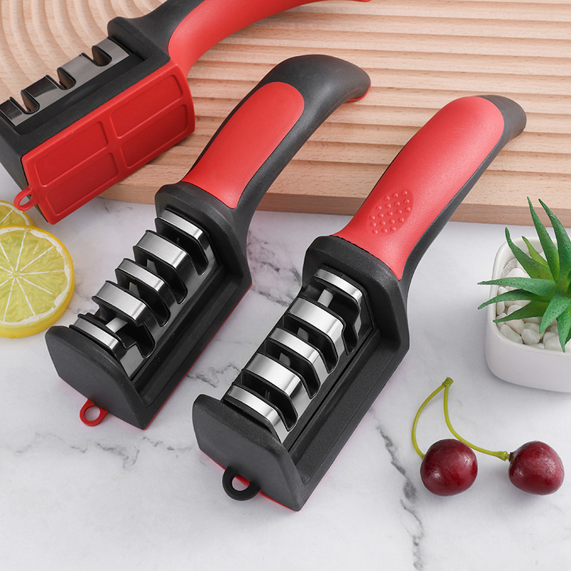 Kitchen 4Segment Knife Sharpener Household Multi-Functional Hand-Held Three-Purpose Black Sharpening Stone