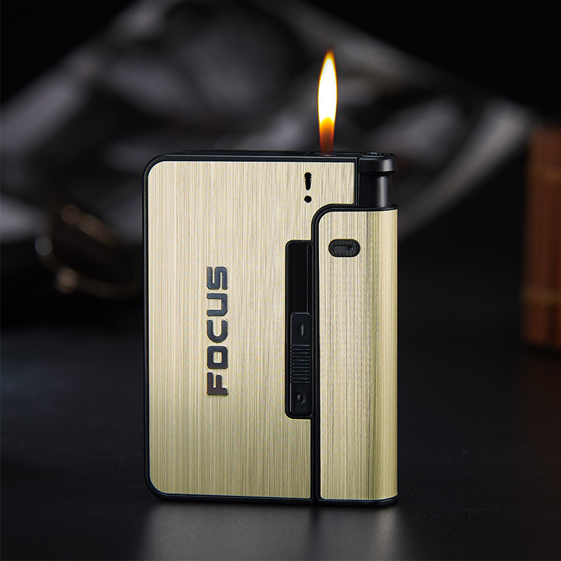 FOCUS Portable Automatic Cigarette Case Metal Cigarette Holder Box for 8pcs King Size Cigarette,Lighter Not Included,Gift for Men Dad