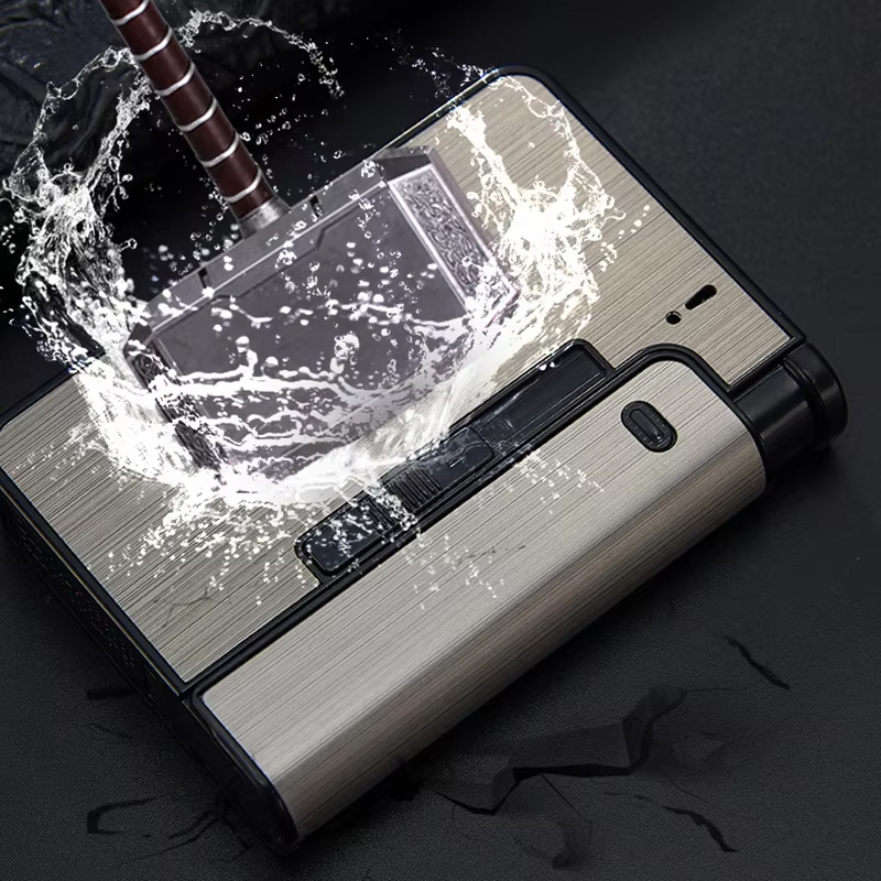 FOCUS Portable Automatic Cigarette Case Metal Cigarette Holder Box for 8pcs King Size Cigarette,Lighter Not Included,Gift for Men Dad