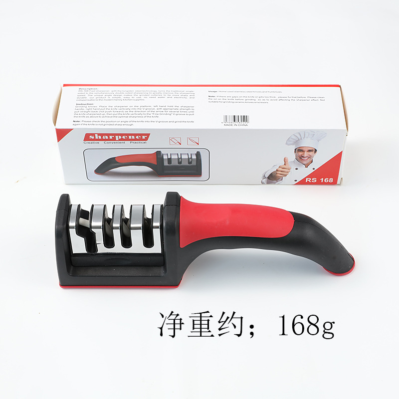 Kitchen 4Segment Knife Sharpener Household Multi-Functional Hand-Held Three-Purpose Black Sharpening Stone