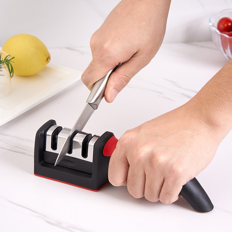 Kitchen 4Segment Knife Sharpener Household Multi-Functional Hand-Held Three-Purpose Black Sharpening Stone
