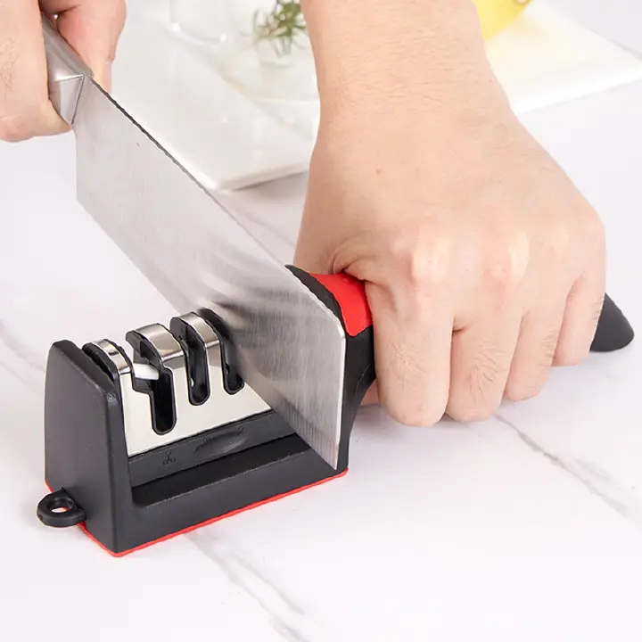 Kitchen 4Segment Knife Sharpener Household Multi-Functional Hand-Held Three-Purpose Black Sharpening Stone
