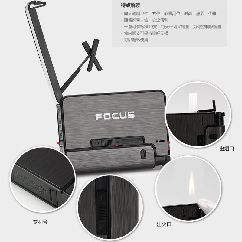 FOCUS Portable Automatic Cigarette Case Metal Cigarette Holder Box for 8pcs King Size Cigarette,Lighter Not Included,Gift for Men Dad