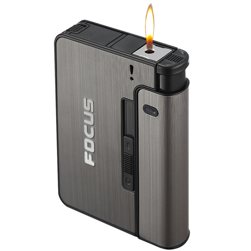 FOCUS Portable Automatic Cigarette Case Metal Cigarette Holder Box for 8pcs King Size Cigarette,Lighter Not Included,Gift for Men Dad