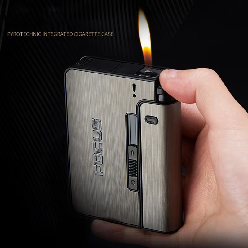 FOCUS Portable Automatic Cigarette Case Metal Cigarette Holder Box for 8pcs King Size Cigarette,Lighter Not Included,Gift for Men Dad