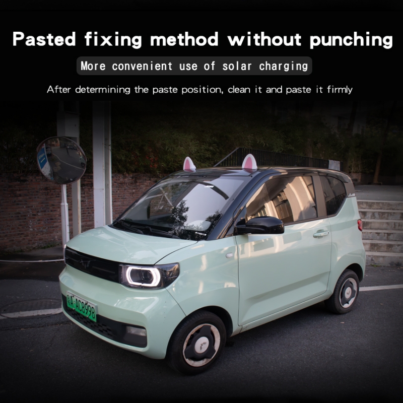 Adornment lamp cute cartoon Cat's ears (Steamed cat-ear shaped bread) decoration solar energy charging free lamp car exterior decoration modification
