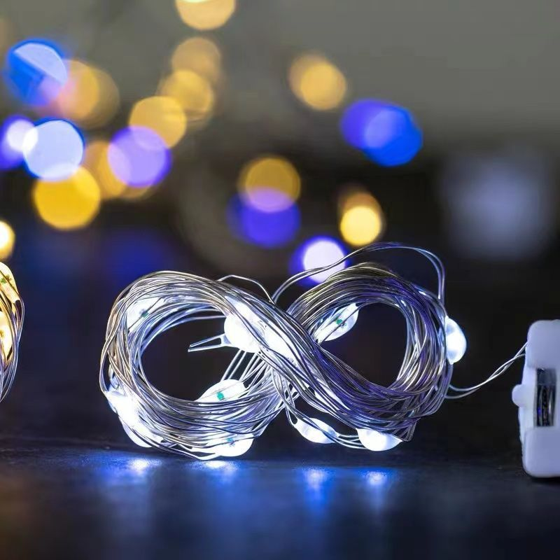 1M/2M LED copper wire lamp Christmas light string bouquet cake atmosphere small colorful lamp Halloween battery light string button