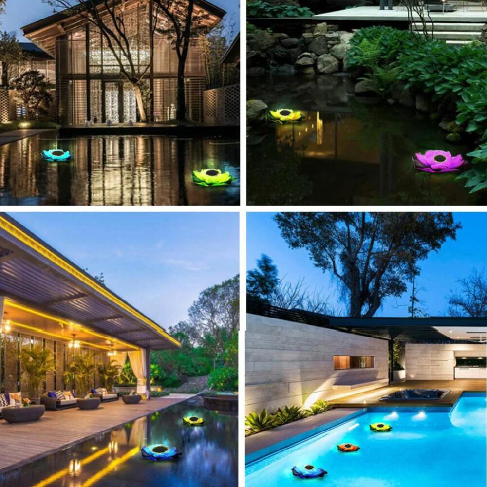 Floating Lotus Light Solar Powered Lotus Lamp with LED Light Waterproof Lotus Light Water Floating Lotus Night Lamp