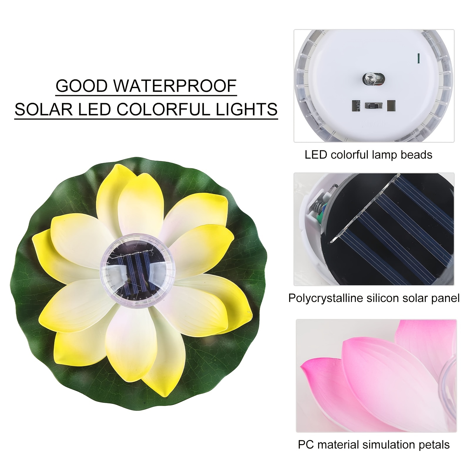 Floating Lotus Light Solar Powered Lotus Lamp with LED Light Waterproof Lotus Light Water Floating Lotus Night Lamp