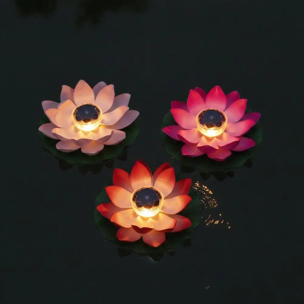 Floating Lotus Light Solar Powered Lotus Lamp with LED Light Waterproof Lotus Light Water Floating Lotus Night Lamp
