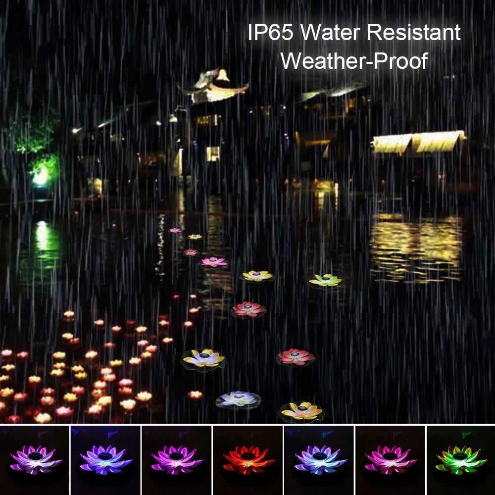 Floating Lotus Light Solar Powered Lotus Lamp with LED Light Waterproof Lotus Light Water Floating Lotus Night Lamp