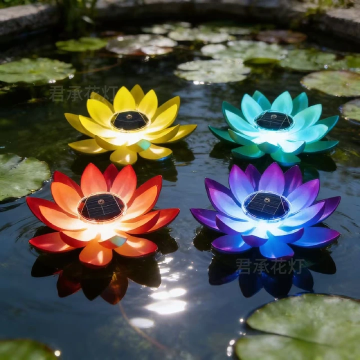 Floating Lotus Light Solar Powered Lotus Lamp with LED Light Waterproof Lotus Light Water Floating Lotus Night Lamp