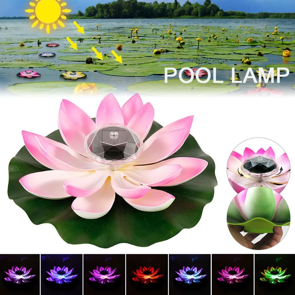 Floating Lotus Light Solar Powered Lotus Lamp with LED Light Waterproof Lotus Light Water Floating Lotus Night Lamp