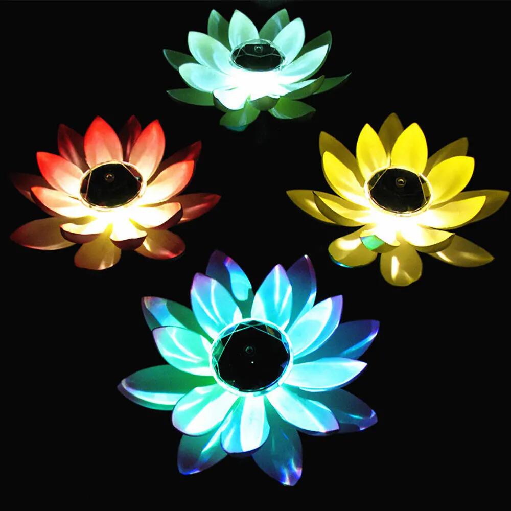 Floating Lotus Light Solar Powered Lotus Lamp with LED Light Waterproof Lotus Light Water Floating Lotus Night Lamp