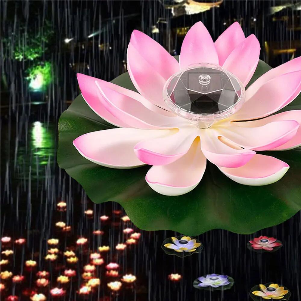 Floating Lotus Light Solar Powered Lotus Lamp with LED Light Waterproof Lotus Light Water Floating Lotus Night Lamp