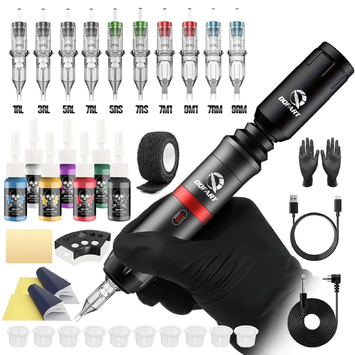 Portable Professional Wireless Tattoo Pen Kit Tattoo Machine Kit Rotary Machine for Lining Shading & Practice Complete Tattooing Supplies Set