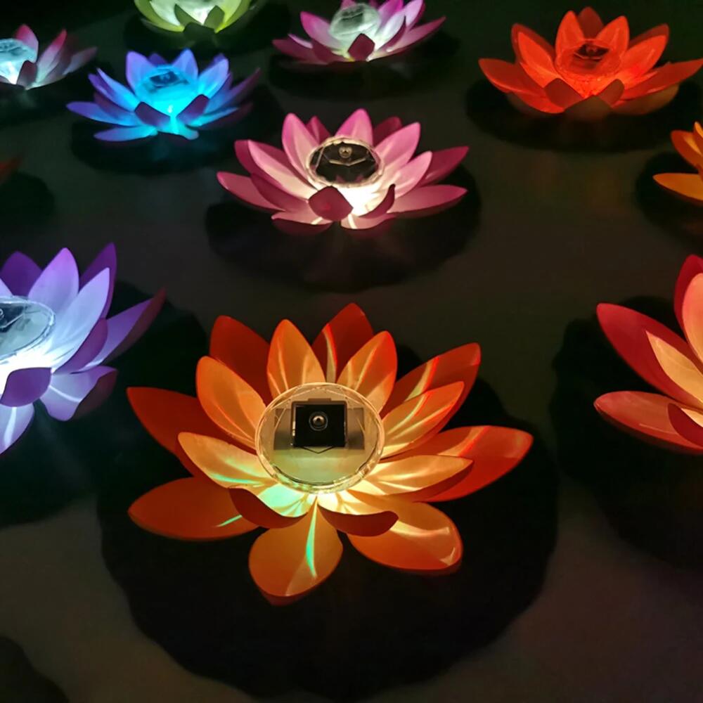 Floating Lotus Light Solar Powered Lotus Lamp with LED Light Waterproof Lotus Light Water Floating Lotus Night Lamp