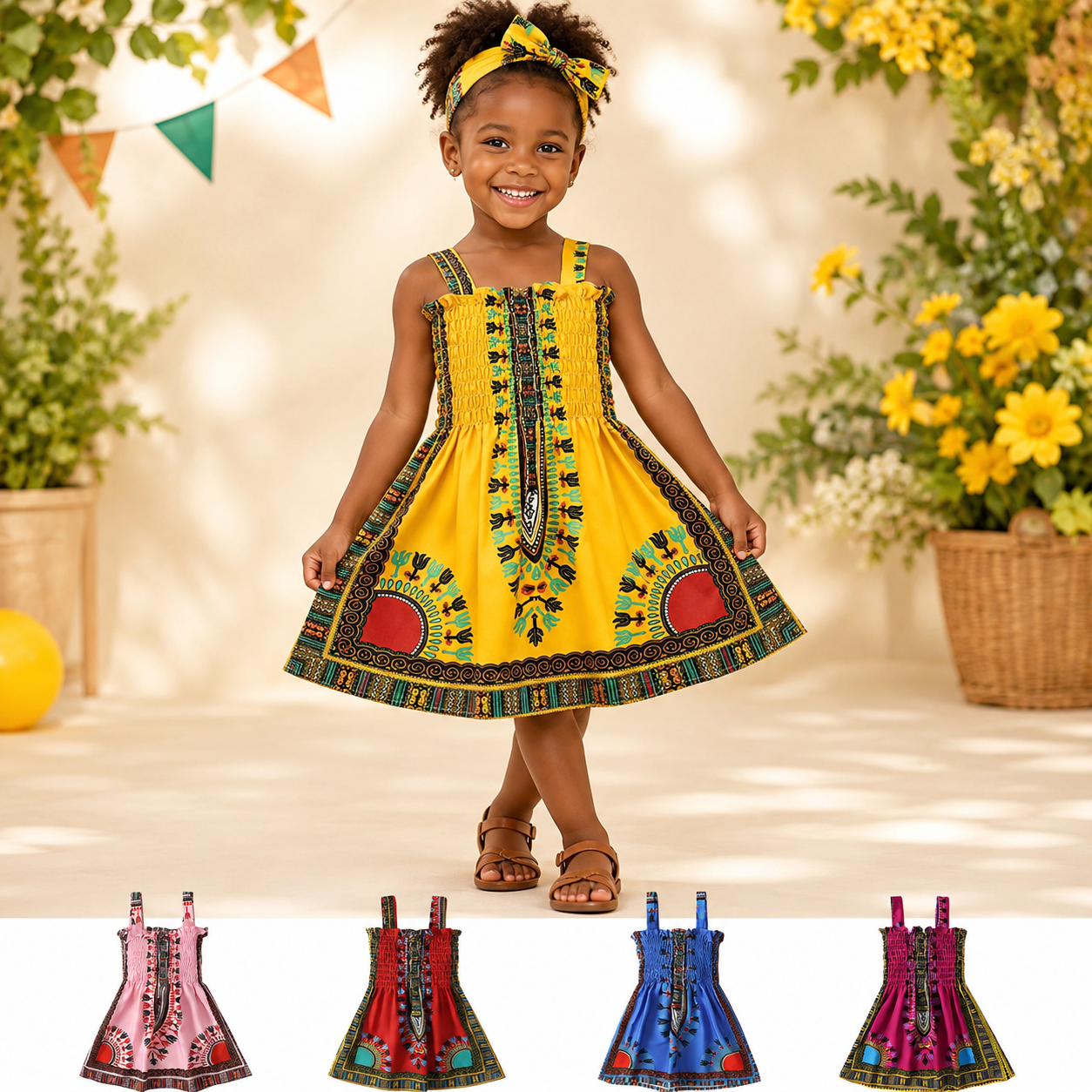 Girls African Print Dress Kids Dashiki Sleeveless Summer Birthday Party Dress Children Clothing