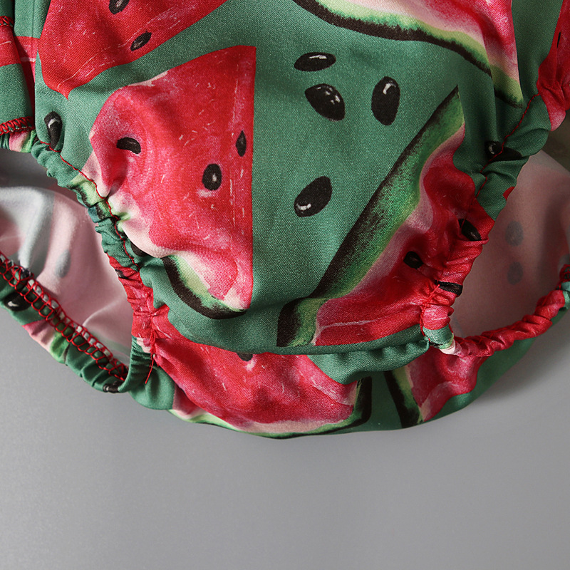 Baby Girl Watermelon Print Romper Set with Matching Headband Summer Outfit