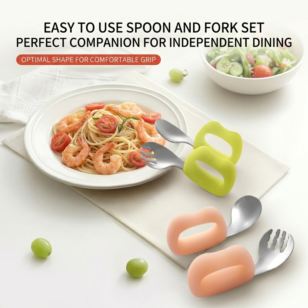 Baby Training Spoon and Fork Set 316L Stainless Steel | BLW Toddler Self-Feeding Cutlery | BPA-Free Silicone Handles with Travel Case | Kenya