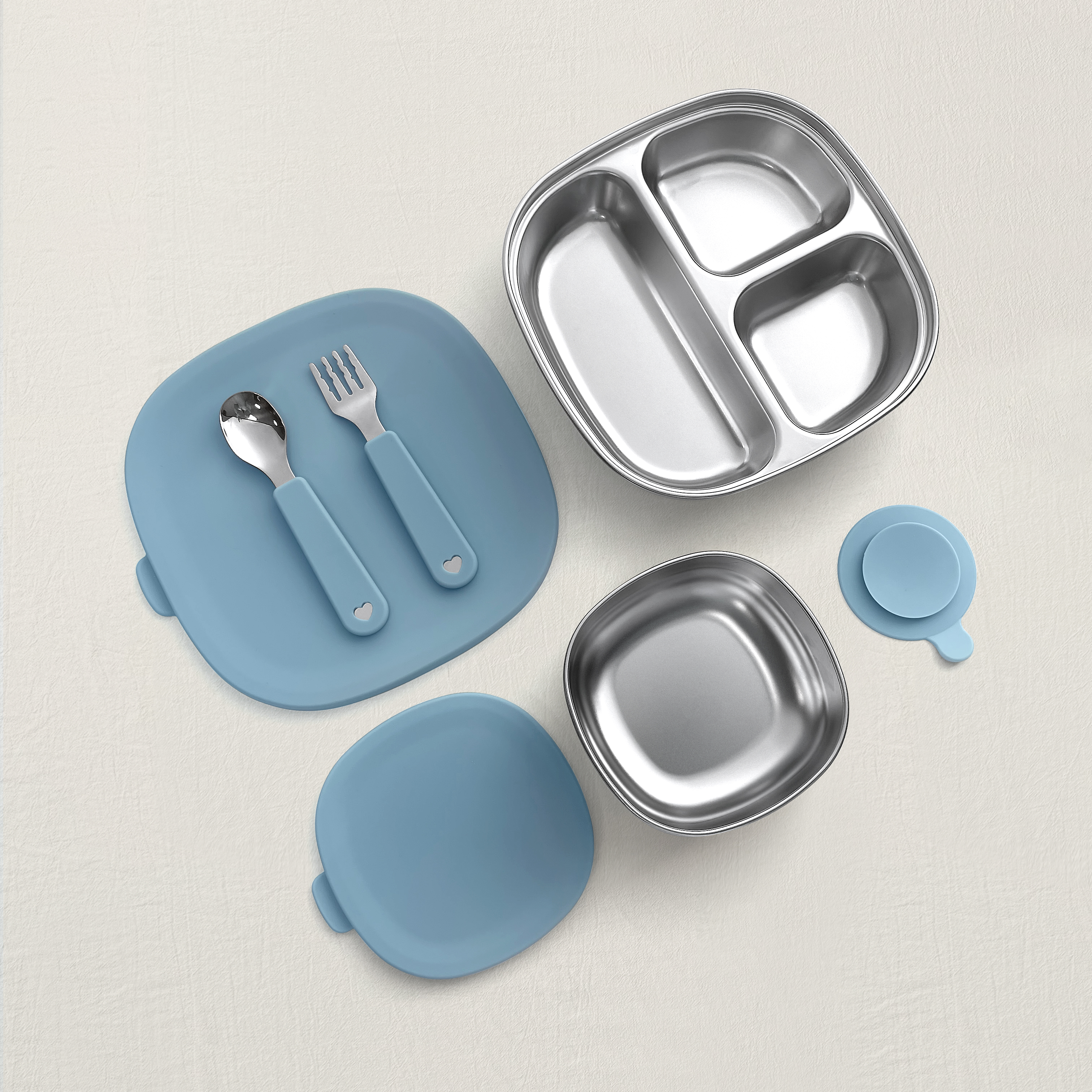 316L Stainless Steel Baby Feeding Set 7PCS | Suction Divided Plate + Bowl + Spoon Fork | BPA-Free BLW Toddler Tableware for Baby Led Weaning Kenya (4 Colors)