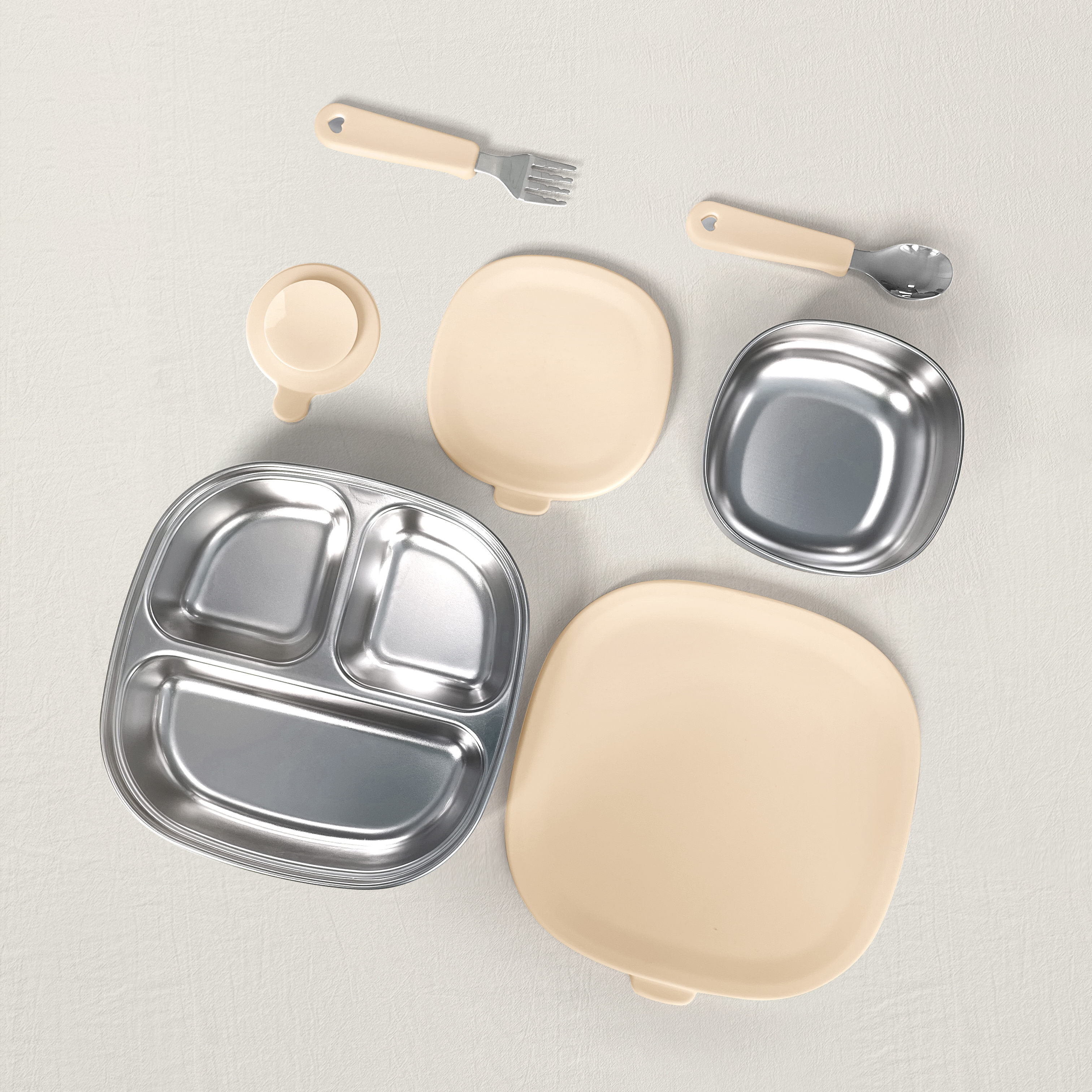 316L Stainless Steel Baby Feeding Set 7PCS | Suction Divided Plate + Bowl + Spoon Fork | BPA-Free BLW Toddler Tableware for Baby Led Weaning Kenya (4 Colors)