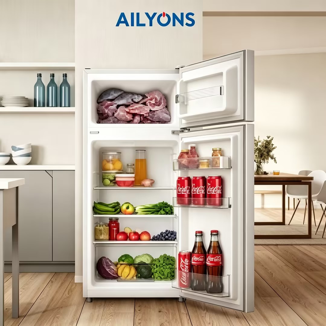 AILYONS ARF-112 112L Double Door Refrigerator – Fast Cooling, Energy Saving, Low Noise Fridge with Spacious Storage & Adjustable Glass Shelves【Anniversary Sale】