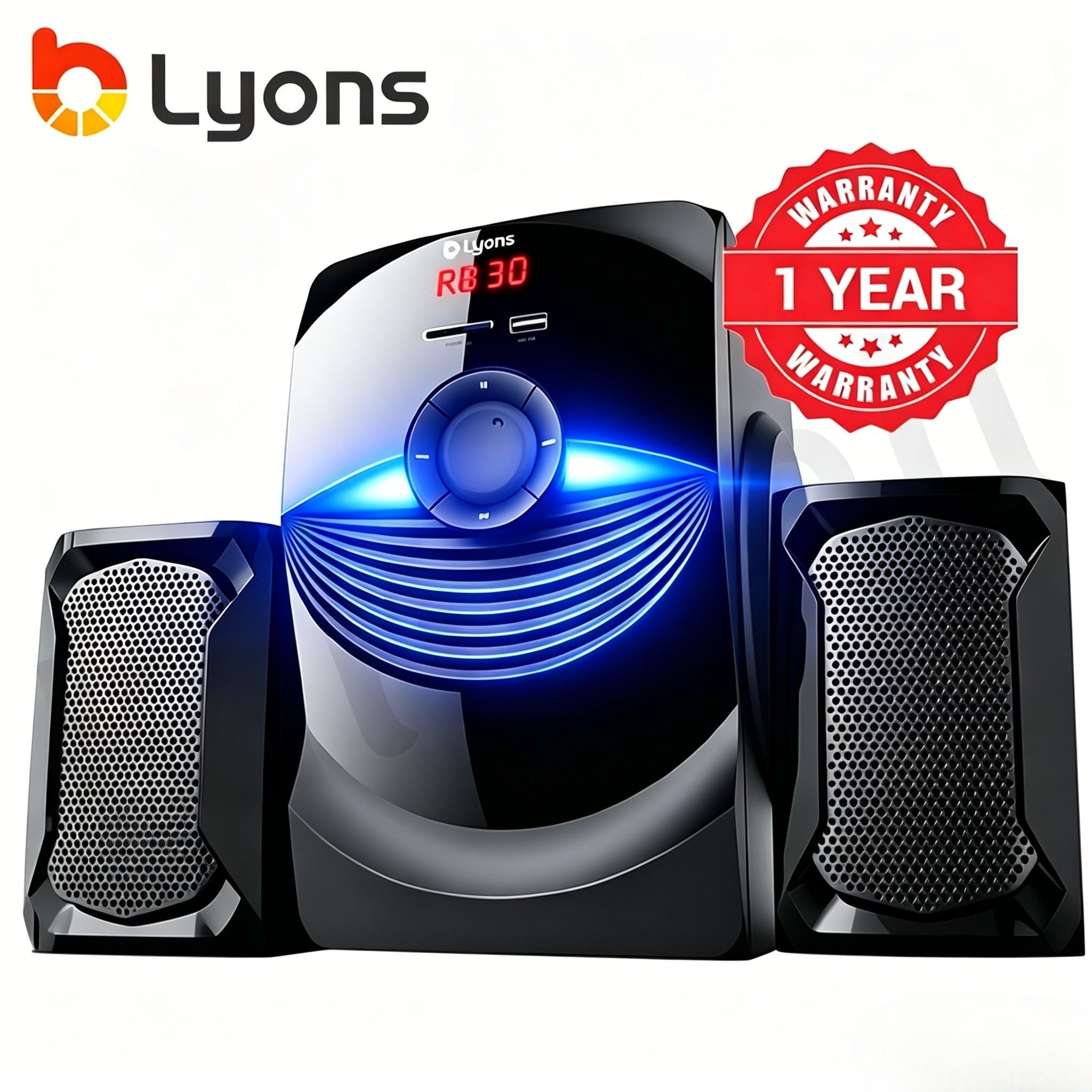 LYONS LYS2405 2.1CH Powerful Bass Multimedia Speaker System – Bluetooth, FM Radio, USB/SD Support, Deep Bass Subwoofer, 3D Surround Sound & Remote Control