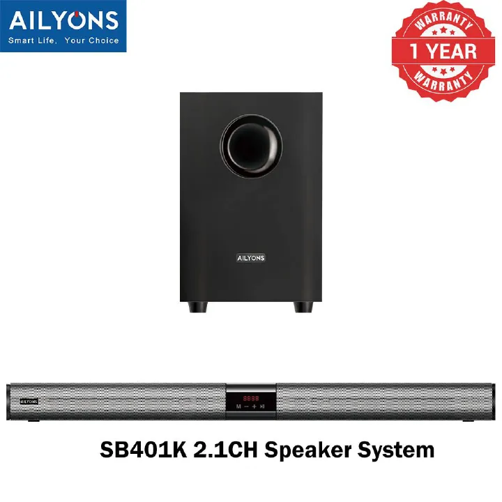 AILYONS SB401K 2.1CH Speaker System woofer Sound Bar Subwoofer Soundbar Multimedia 18000W PMPO Black 20W+10W×2【Hot！】
