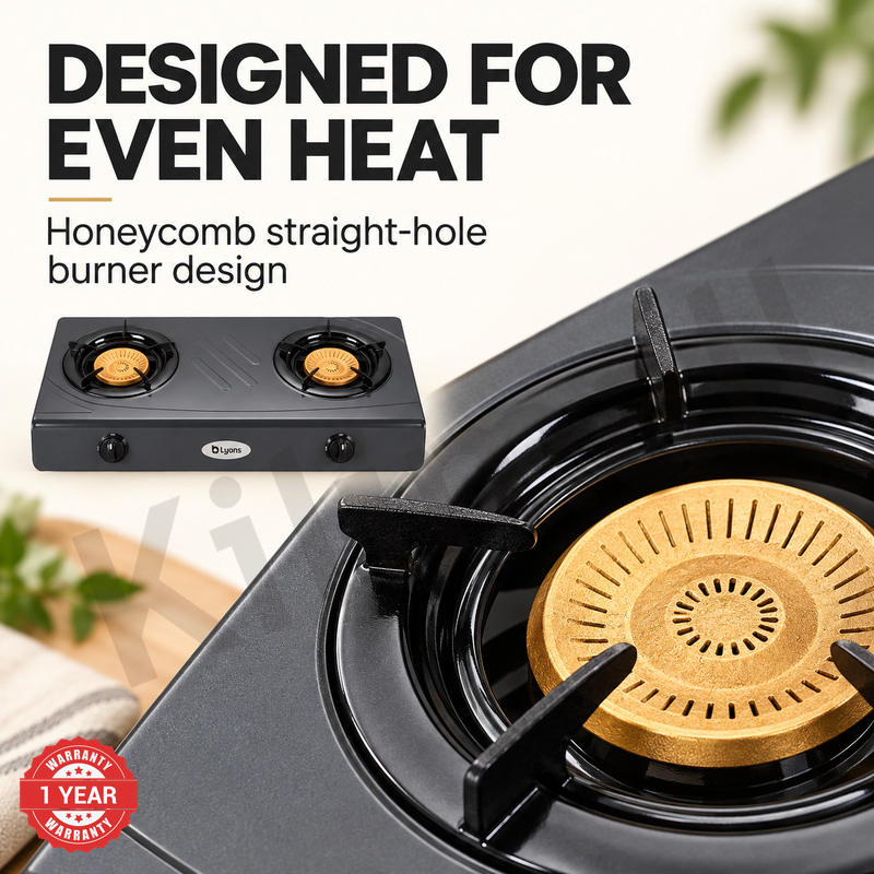 Lyons GK-013 2 Burner Tempered Stainless Steel Gas Stove  with Auto Ignition, Gas Saver Technology, Durable Rotary Burners & High Temperature Resistant Design