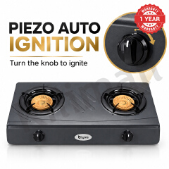 Lyons GK-013 2 Burner Tempered Stainless Steel Gas Stove  with Auto Ignition, Gas Saver Technology, Durable Rotary Burners & High Temperature Resistant Design