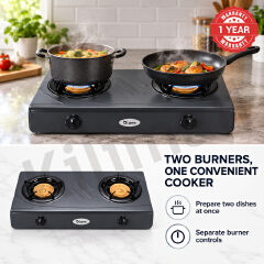 Lyons GK-013 2 Burner Tempered Stainless Steel Gas Stove  with Auto Ignition, Gas Saver Technology, Durable Rotary Burners & High Temperature Resistant Design