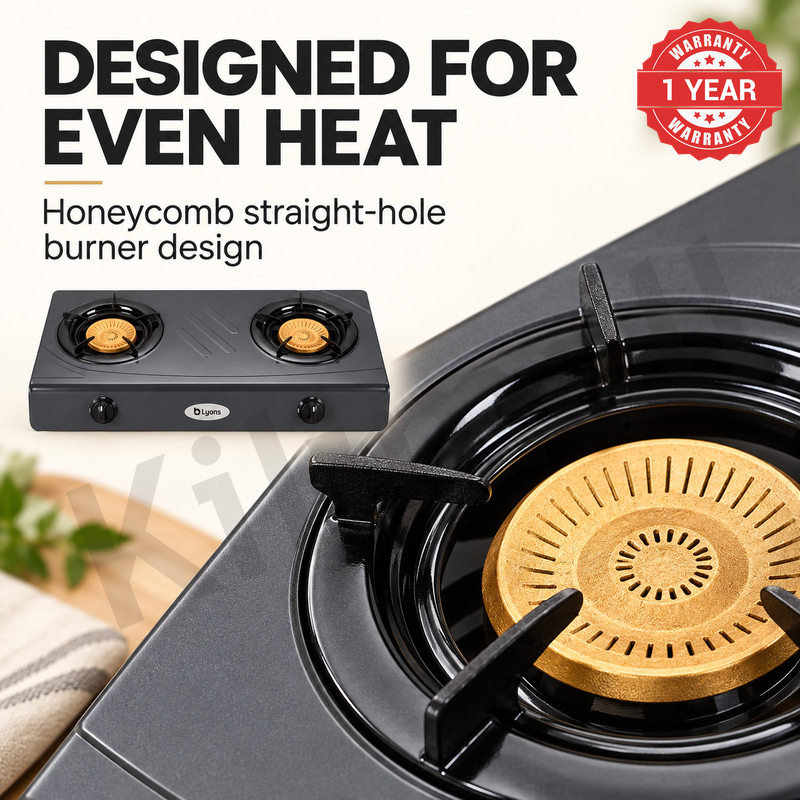 Lyons GK-013 2 Burner Tempered Stainless Steel Gas Stove  with Auto Ignition, Gas Saver Technology, Durable Rotary Burners & High Temperature Resistant Design