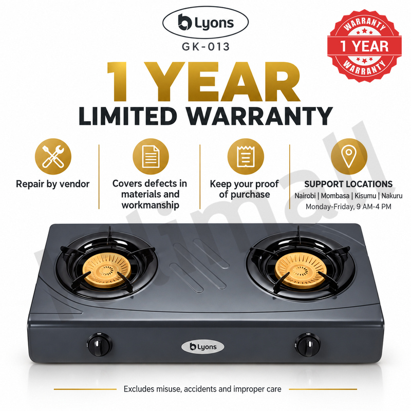 Lyons GK-013 2 Burner Tempered Stainless Steel Gas Stove  with Auto Ignition, Gas Saver Technology, Durable Rotary Burners & High Temperature Resistant Design