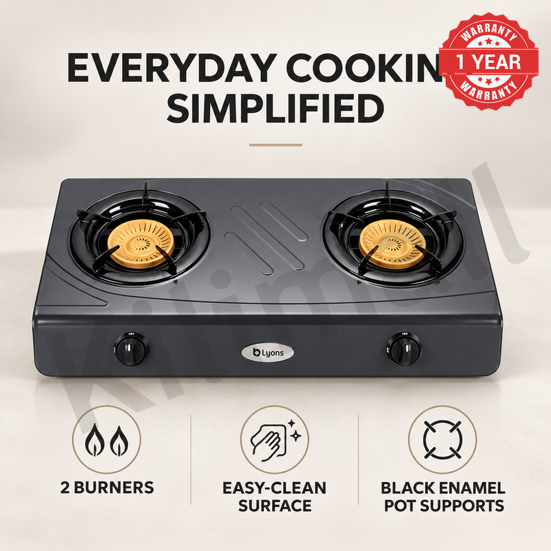 Lyons GK-013 2 Burner Tempered Stainless Steel Gas Stove  with Auto Ignition, Gas Saver Technology, Durable Rotary Burners & High Temperature Resistant Design