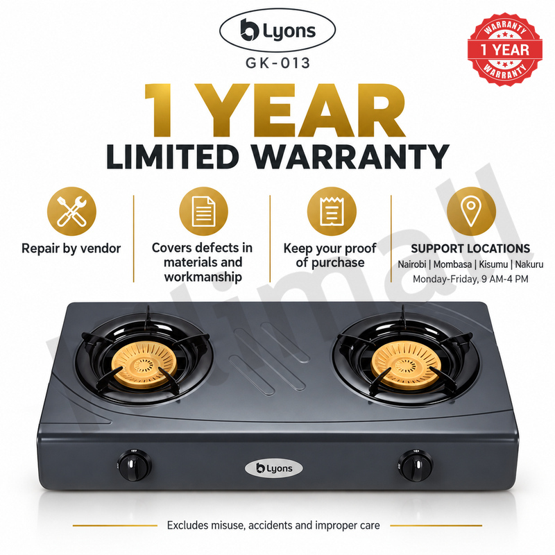 Lyons GK-013 2 Burner Tempered Stainless Steel Gas Stove  with Auto Ignition, Gas Saver Technology, Durable Rotary Burners & High Temperature Resistant Design