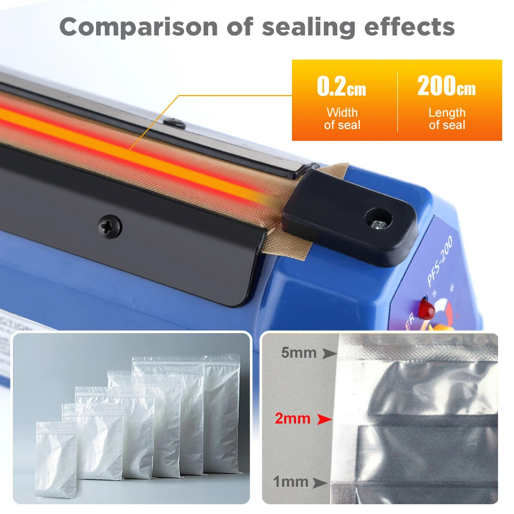200mm Heat Sealing Machine Home Impulse Sealer Kitchen Food Vacuum Seal Kraft paper/Plastic Bag Meat/Candy/Fruit Storage 220V